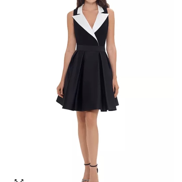 Betsy & Adam Fit & Flare Tuxedo Dress - Black Ivory - Size 4